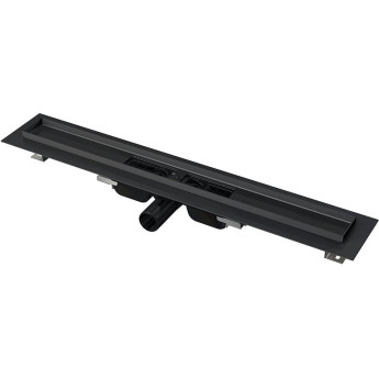 Водоотводящий желоб ALCAPLAST APZ101BLACK-850 с порогами для перфорированной решетки, черный матовый, низкий, горизонтальный сток